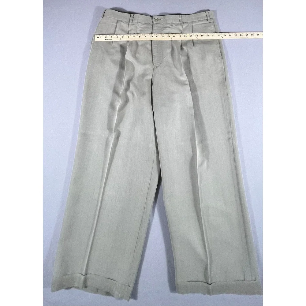 J. Ferrar Men's Pleated Dress Pants 42x30 Tan Khaki Cuffed Wide Leg Trousers - Picture 5 of 10